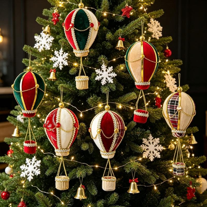 Schuim Hete Luchtballon Kerstversiering met Stofbekleding en Kettingversiering voor Takken en Cadeaupresentaties