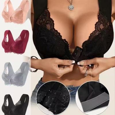 European Plus Size Lace Front Buckle Vest Style Bra Lingerie