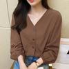 Women Blouses Shirts 2025 Spring Long Sleeve Women Blouse Shirt V-Neck Black White Blouse Shirt Women Tops J872