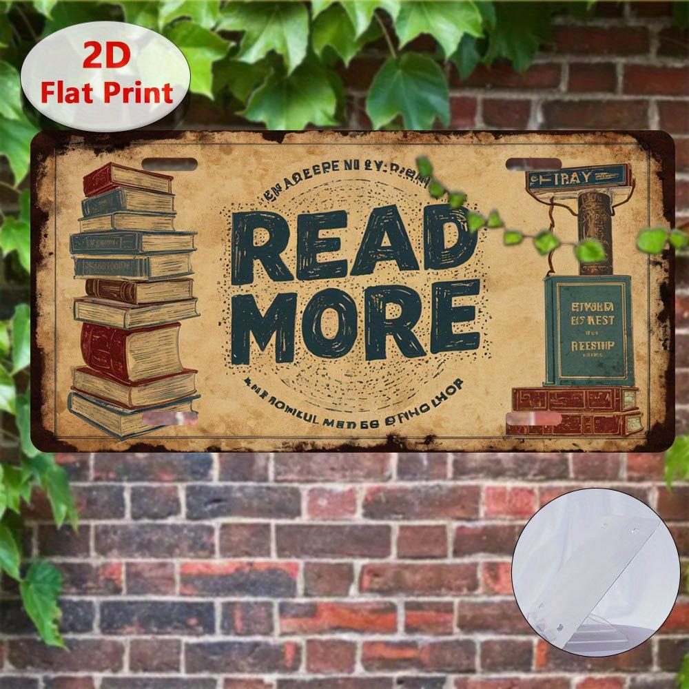 D Flat pc Vintage Read More Metal Sign Wall Decor with Book Pile and Green Leaf Design Perfect for Home Mothers Day Gift