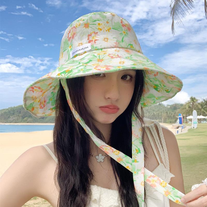 Small fresh flower strap, fisherman's hat, children's summer outing, large brim, sunscreen, and washbasin hat, new model.