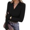 Damen Langarm V-Ausschnitt Hemd, Business Casual Slim-Fit Strickoberteil