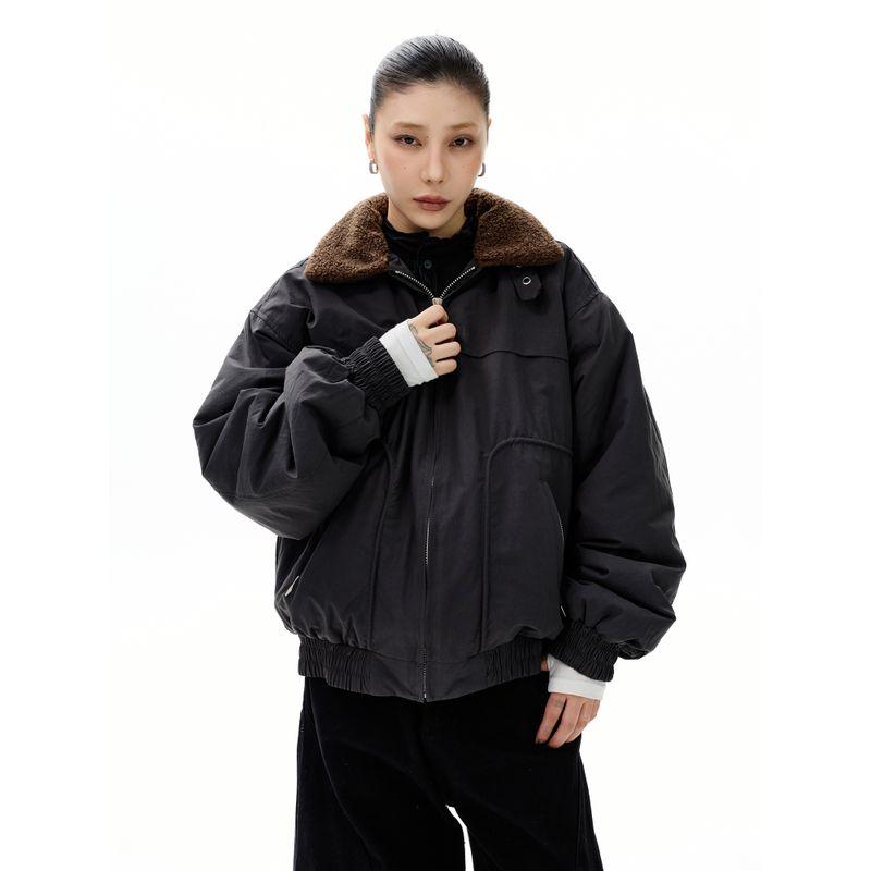 Kisko Winter American-Style Lamb Wool Collar Deconstructed Workwear Cotton Jacket for Men and Women, High-End Fleece-Lined Thickened Coat for Couples