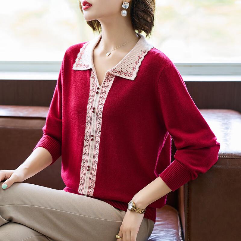 

Qianlian Women s Casual Lapel Knit Top 2XL