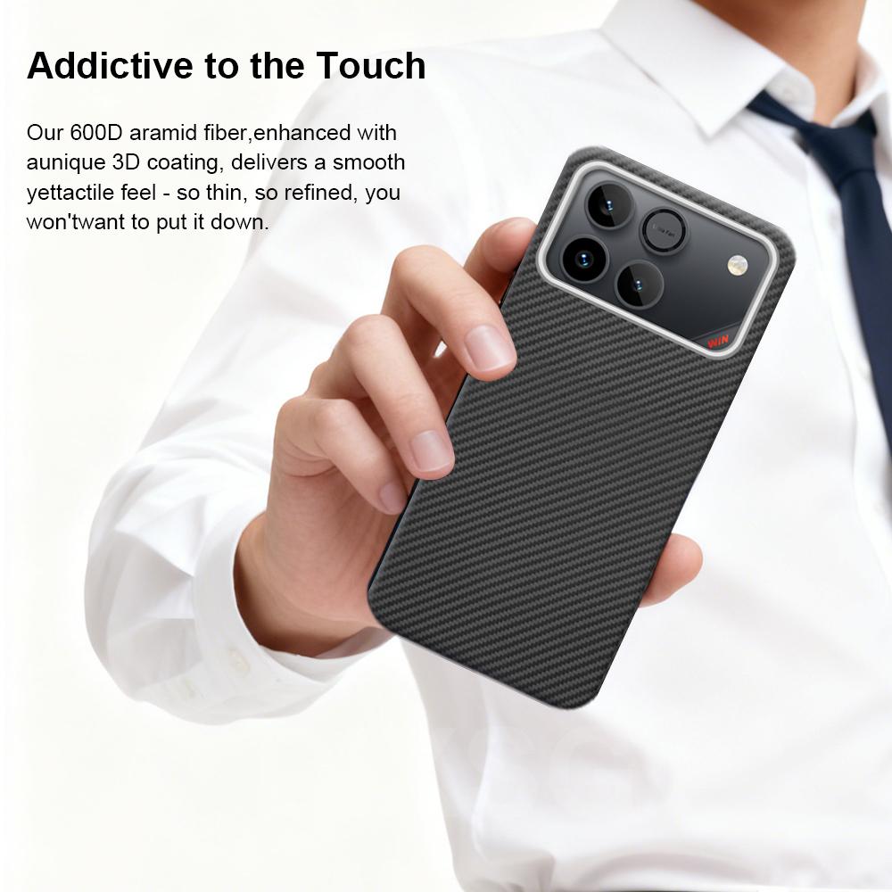 600D Real-thin Carbon Fiber Phone Case for Honor Win/Win RT Case Aramid Fiber Fabric Thinhard Magnetic Black Slim Light Red Case