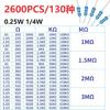 2600Pcs Metal Film Resistor Kits 1Ohm-10MOhm 1/4W 1% 130 Values Resistor Kits for Making Projects and Experiments