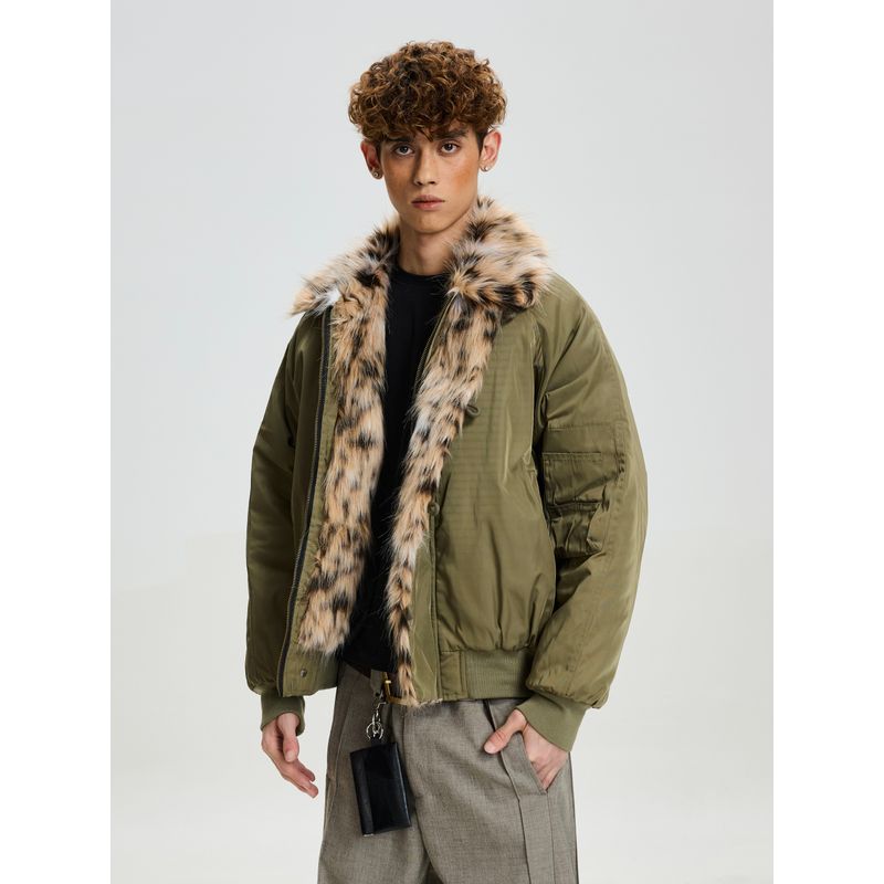 Cabbage Coke American Retro Thick Cotton Jacket for Men and Women, Loose Deconstructed Brushed High-End Fur Collar Coat