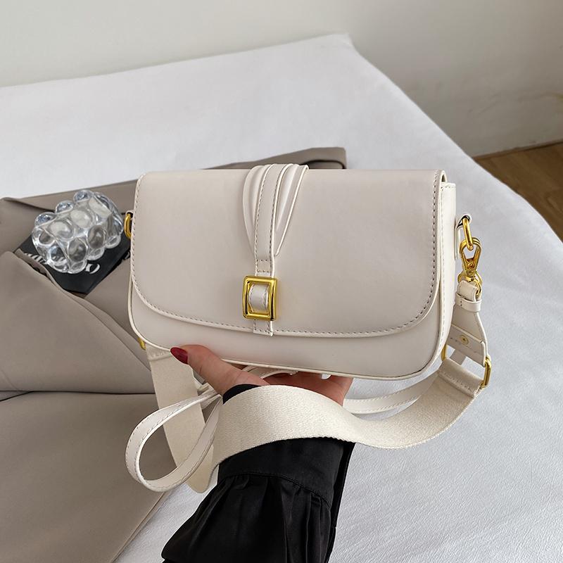 Solid Color Women's Shoulder Bag Wide Strap Handbag Brand Samll Crossbody Bag PU Leather Envelope Bag Lady Satchel Flap Handbags