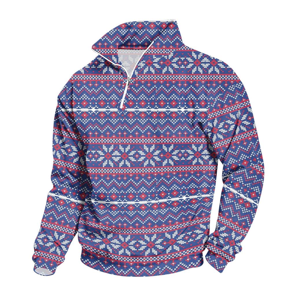 Men's Casual Stand Collar Sweatshirt with Christmas Print for Holiday Wear