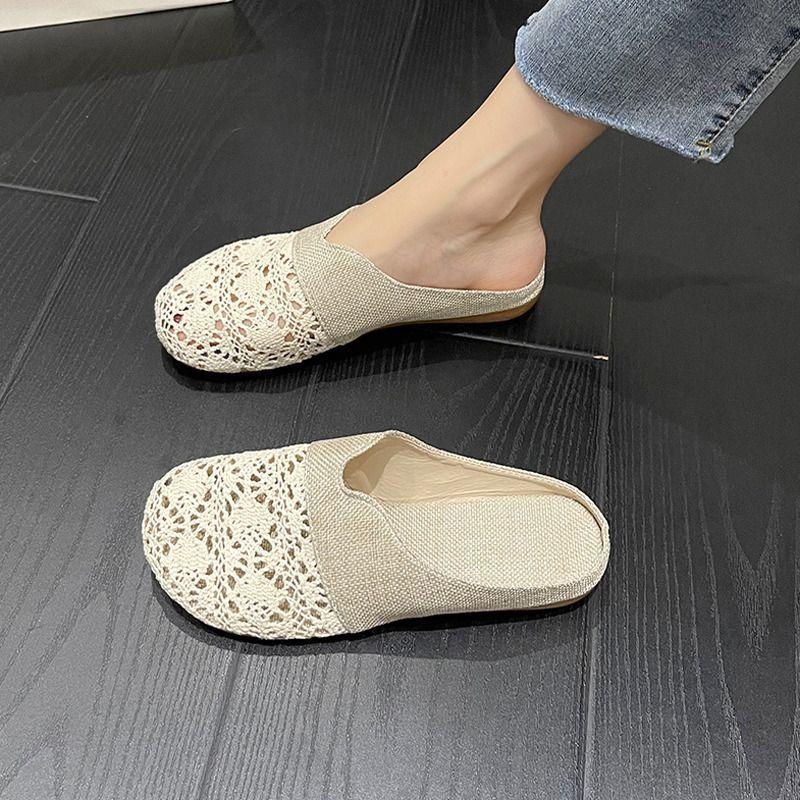 Versatile Hollow-out Cool Slippers Baotou Half Slippers Women's Summer 2025 New Woven Lazy Outer Wear Fisherman Shoes Women