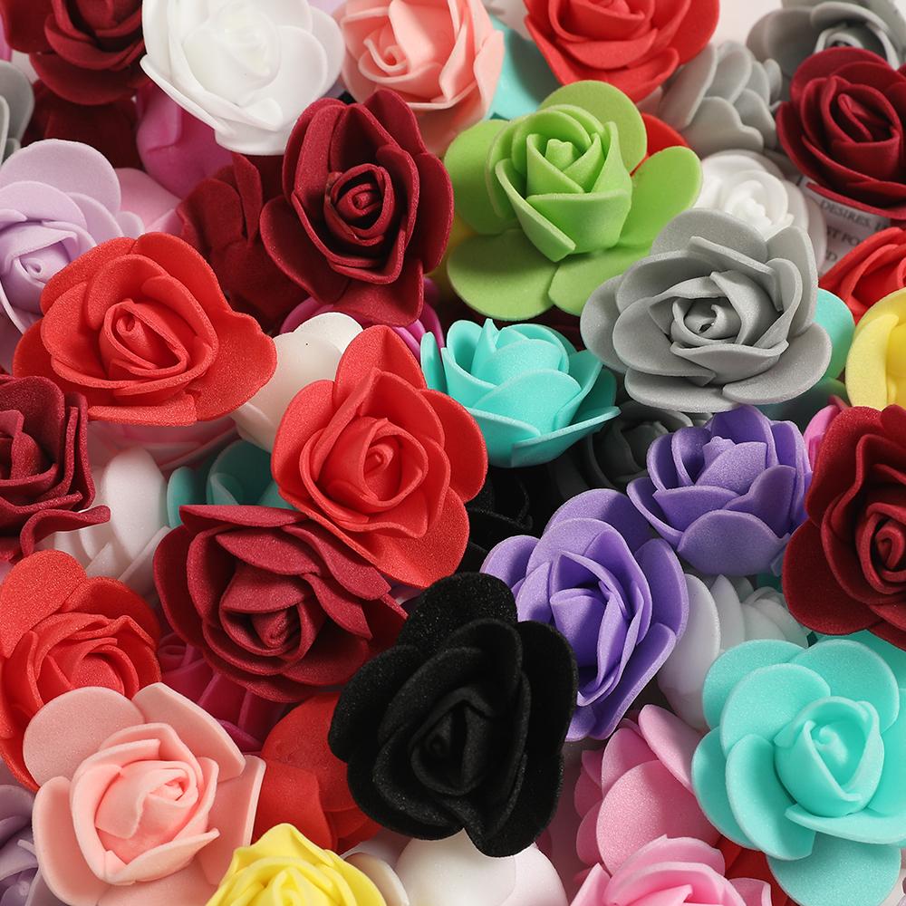 100/200Pcs Artificial Rose Flowers Heads 4cm Foam Fake Flowers For Home Room Decor Outdoor Garden Party Bride Wedding Decoration