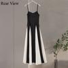 Fashion Contrasting Color Spaghetti Strap Dress for Women Elegant Gauze Backless A-line Long Dresses New Lady Party Evening Dresses