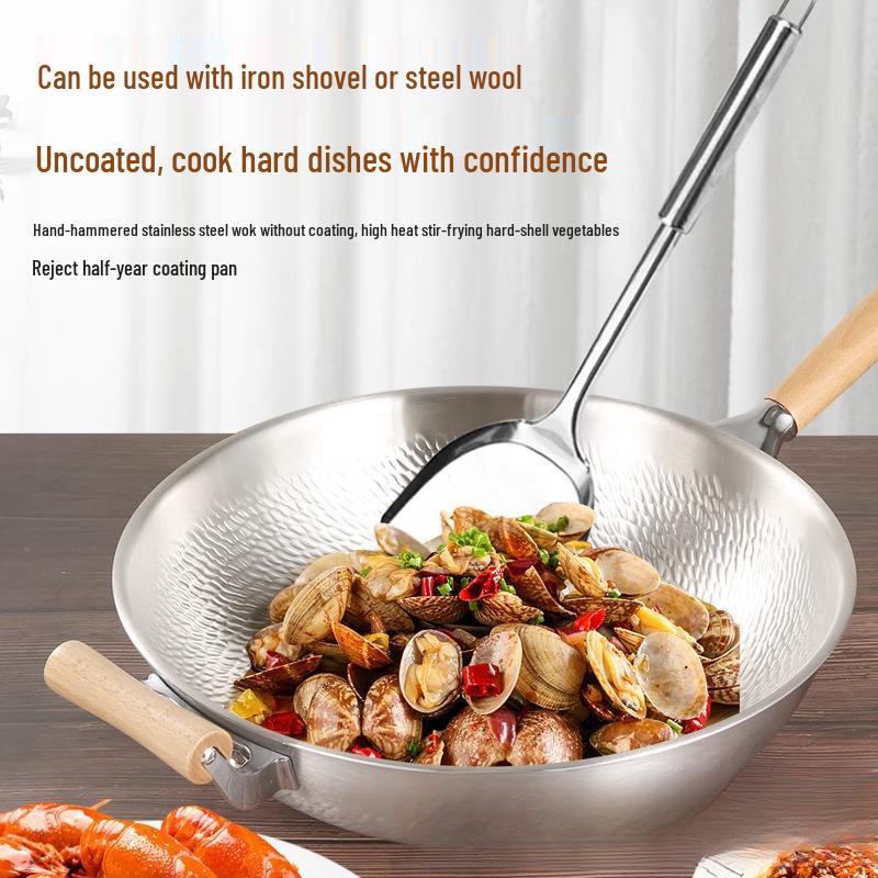 Zhishi 304 Stainless Steel Hammered Wok