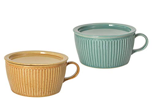 

Kanzando Hasami Ware Soup Cup with Lid Pair Set, Amber Green