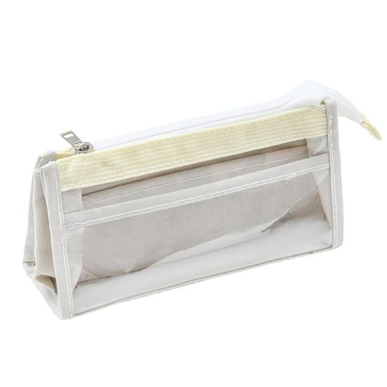 Transparent Mesh Pencil Case  for Middle School Students Large Capacity Pencil Pouch Multilayer Storage Bag with Mesh Compartments бежевый