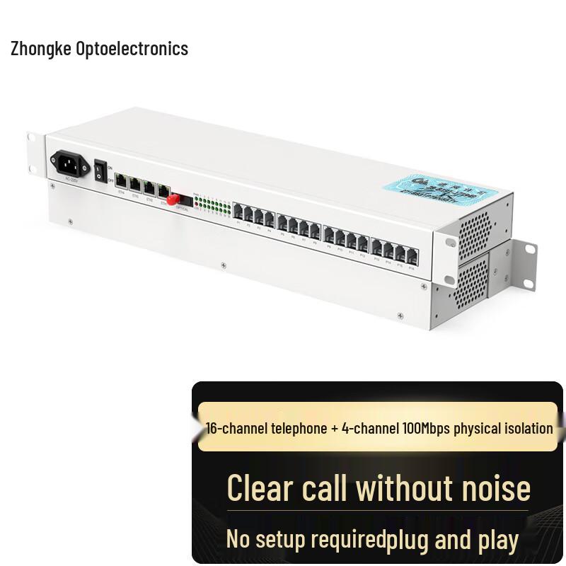 Zhongke Optoelectronics 16-Channel Phone & 4-Port 100M Network Fiber Optic Transceiver FC Interface