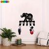 Bohemian Elephant Flower Key Rack Hand Forged Iron Wall Decor with 5 Hooks for Entryway