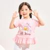 B. Duck Yellow Duck Children's Clothing 2026 New Popular Women's Treasure Lotus Leaf Skirt Printed Short sleeved Top