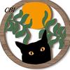 Wooden Cat Wall Art 4Pcs 3D Boho Decoration, Round Hangings, Animal Star Sun Moon Healing Night Decor Botanical Decor, Layered Wood Plaque for Living