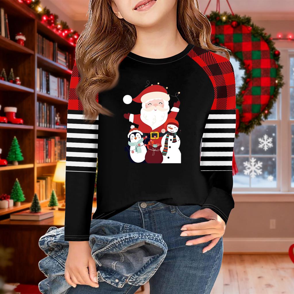 Girls Long Sleeve Christmas Day T Shirts Kids Fall Tops Crewneck Basic Tees 5-14Y