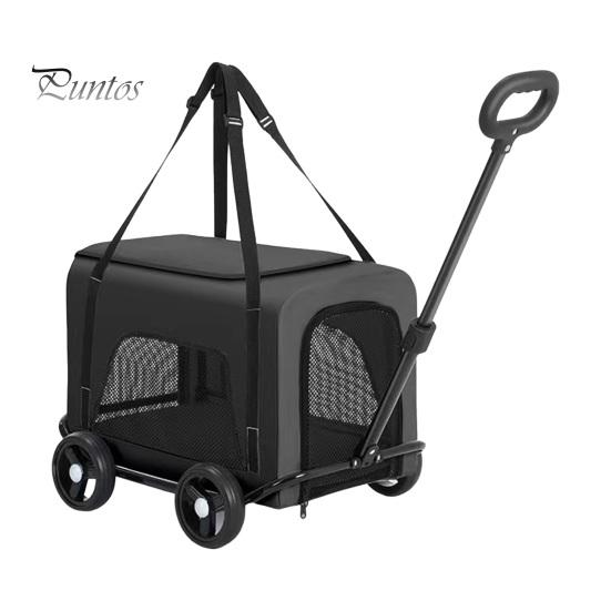 

Коляска для собак 4-колесная коляска для домашних животных с вращающейся на 360° выдвижной ручкой вентилируемая сумка для домашних животных складная коляска для собак кошек чёрный