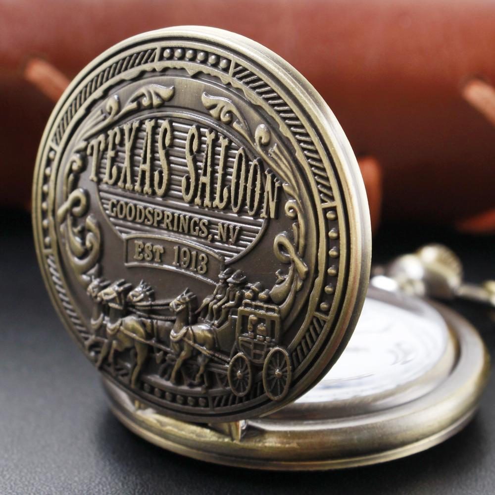 1913 Western Denim Vintage Classic Quartz Pocket Watch Bronze Pendant Necklace Chain Universal Fob Watch for Boys and Girls