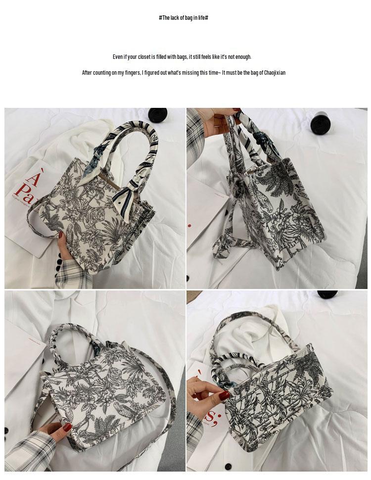 2023 Women's Large Capacity Embroidery Tote Bag – Cotton Linen Canvas Shoulder Handbag