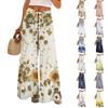Kadın Yaz Boho Palazzo Pantolon Yüksek Bel Geniş Paça Baskılı Günlük Cepli Pantolon