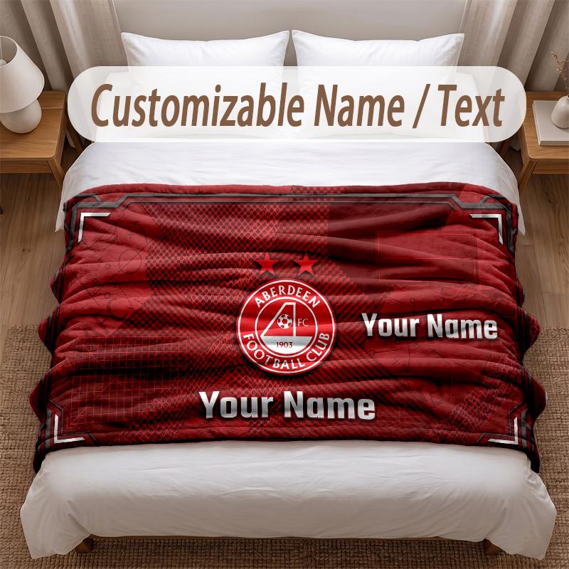 Aberdeen FC Printed Flannel Blanket Custom Name Text Soft Warm Throw For Bedroom Holiday Gift