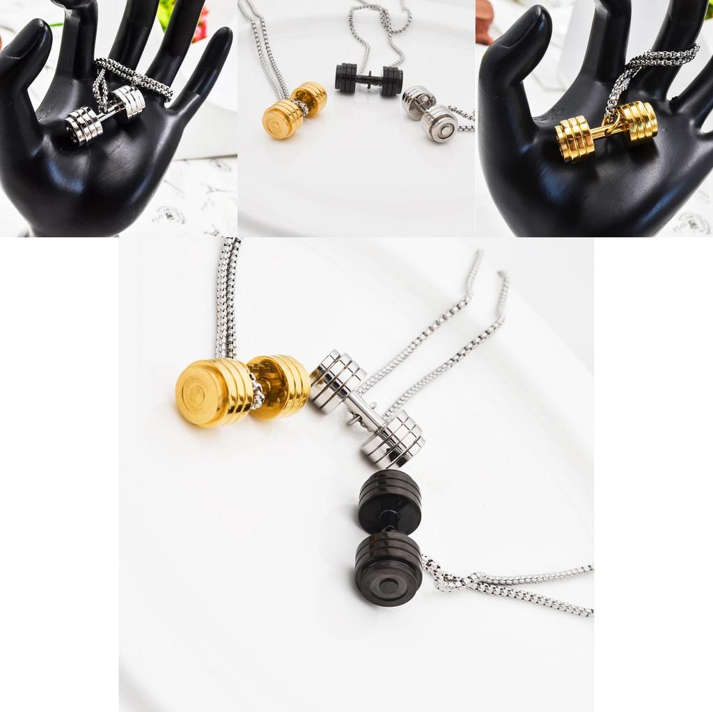 Temu Shein Necklace With Cartoon Dumbbell Pendant For Hip Hop Fashion And Mens Gift