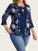 2025 Plus Size Floral Print Casual Two-Piece Seven-Sleeve Top for Women