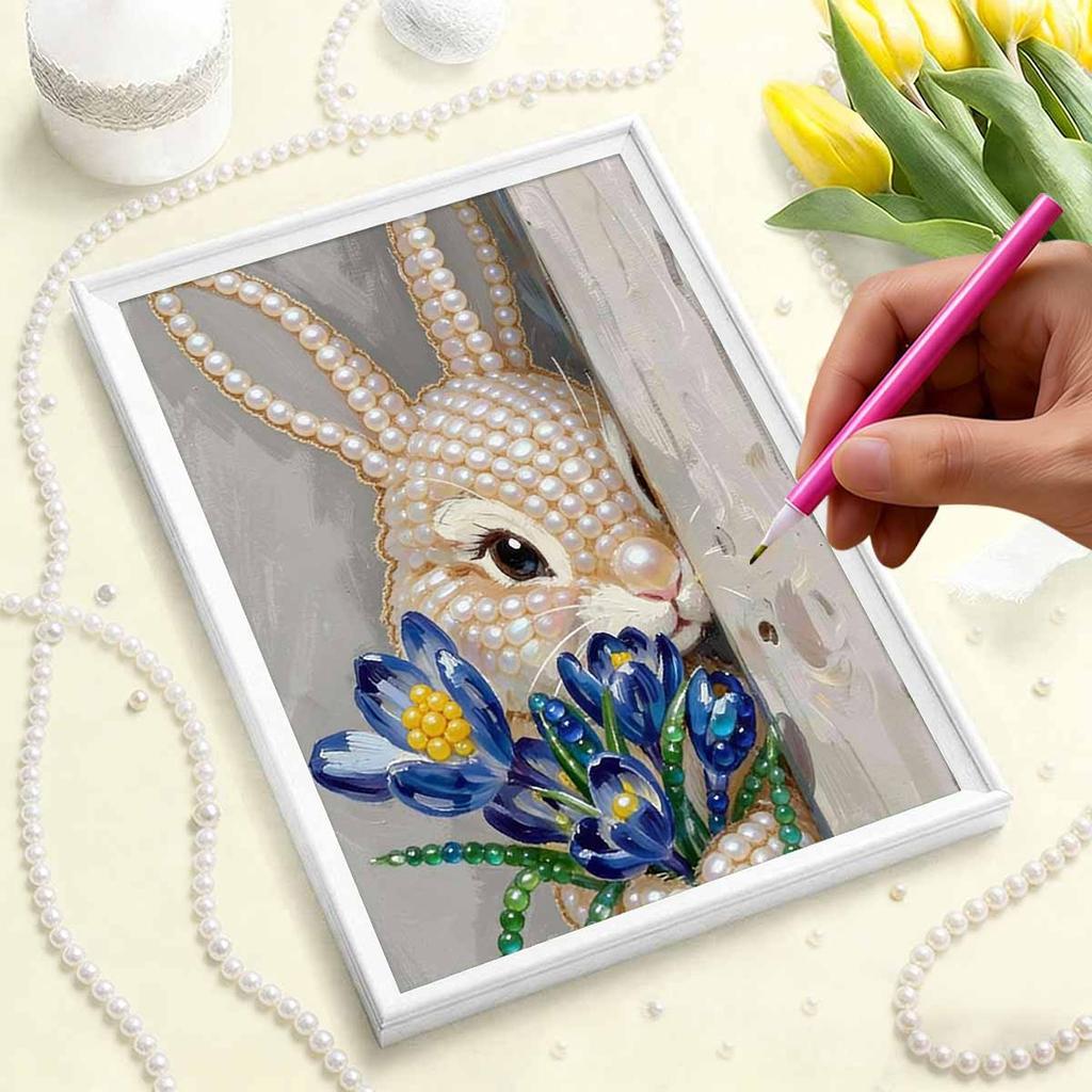 DIY Pearl Painting Set Rabbit and Flower Pattern Home Decoration Handmade Sticky Diamond Creative Canvas Pearl Art Painting Crafts Perfect Gift