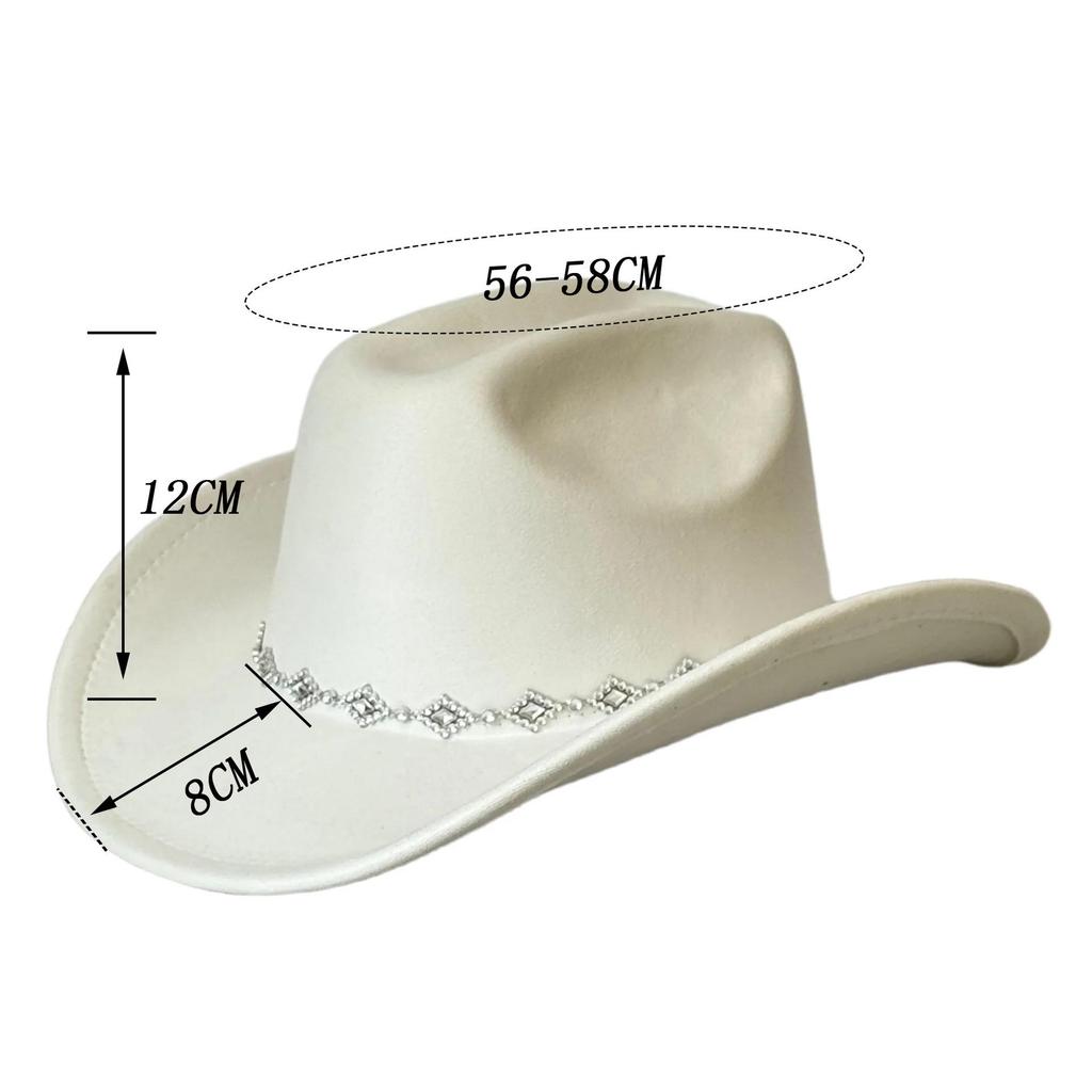Rhombus Rhinestone Suede Cowboy Hat - Upturned Brim, Fluffy Design, Perfect for Parties or Gifts