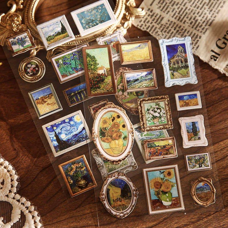 Vintage Embossed Oil Painting Stickers For Scrapbooking Wall Decoration