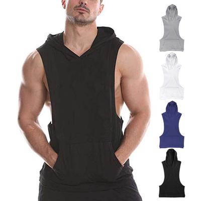 Men Hoodie Vest Hooded Sleeveless Solid Color Summer Sweatshirt Loose Fit Breathable