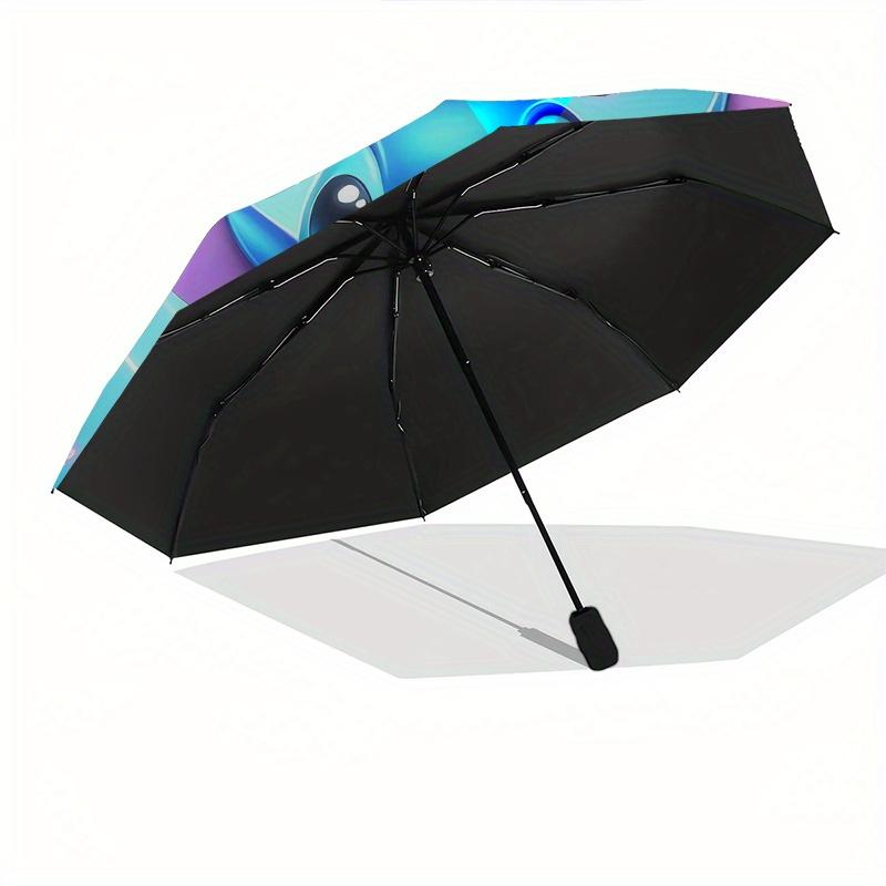 Stitch,Love Automatic Folding Umbrella Simple 8 Rib Design, Bright Cartoon Pattern, Durable Iron Frame, Suitable For Travel, Outdoor, Beac