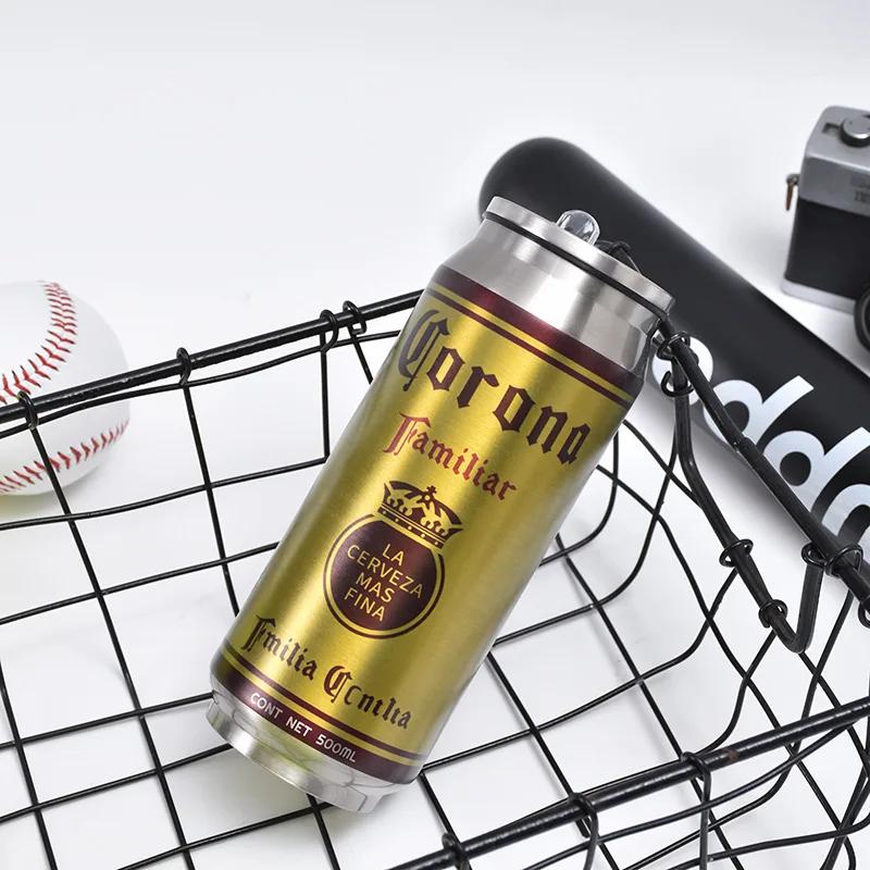 Stainless Steel Cup Creative Beer Can Insulated Cup Vacuum Cups with Straw Cold Keeper Cola Cans Insulated Bottle