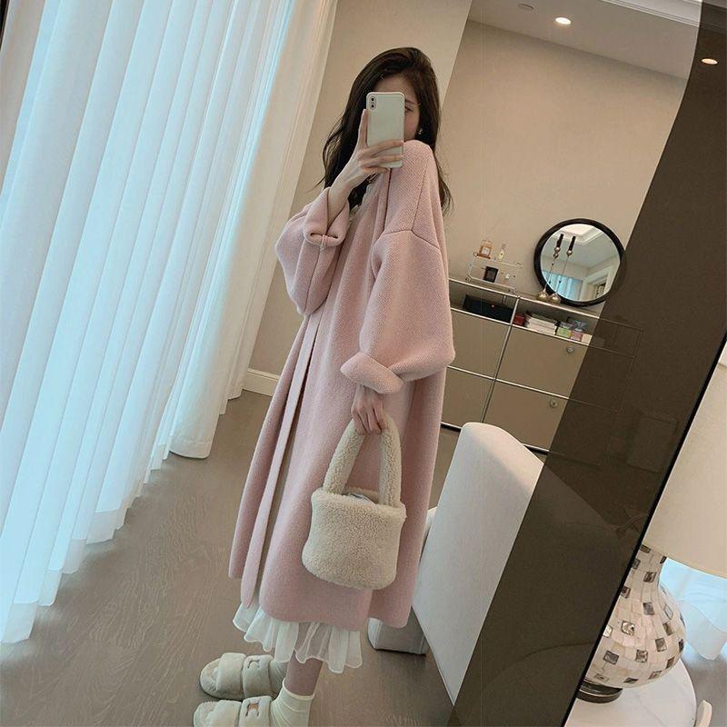 Soft Thickeing Coat Women Design Autumn Winter Long Knitted Cardigan Women Open Stitch Elegant Knitwear