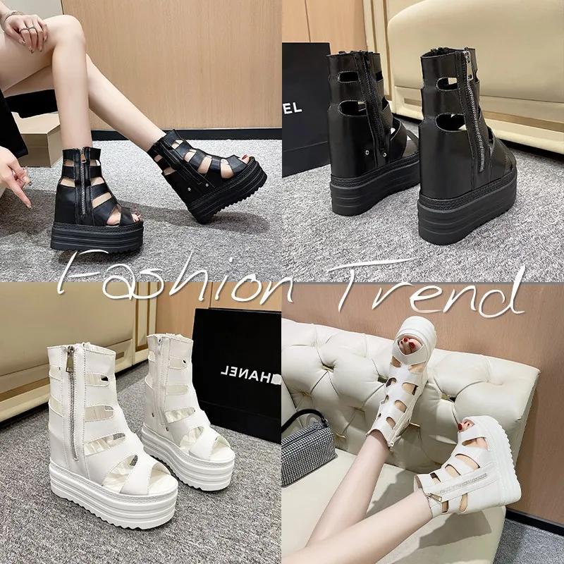 Women's Fashion Sexy Roman Sandals Summer Ultra High Heel Wedge Platform Shoes Side Zip Open Toes Solid Color Sandalias De Mujer