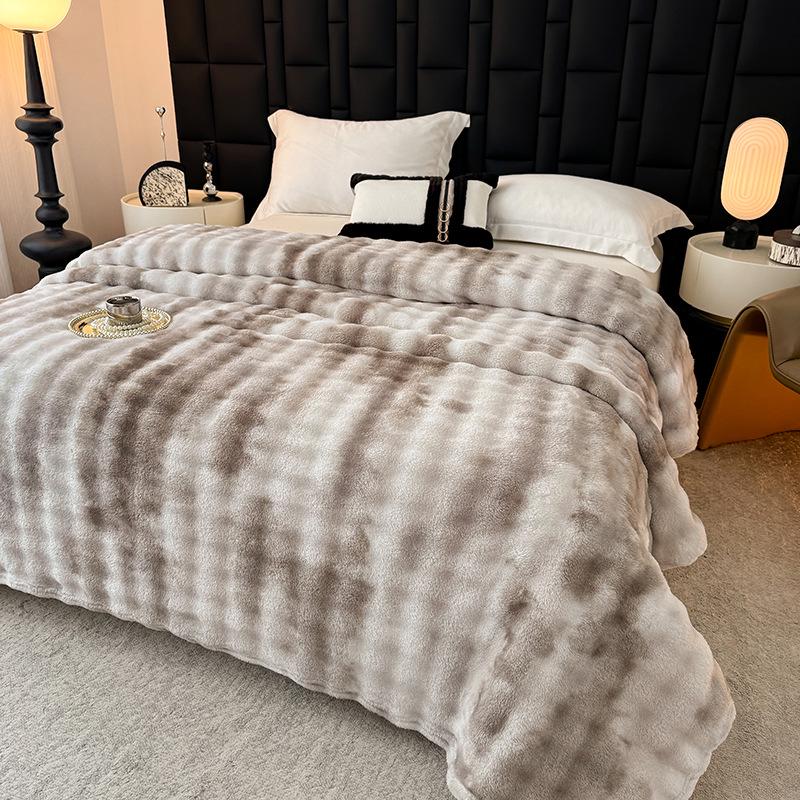 Soft Faux Rabbit Fur Plush Blanket - Thick Solid Color for Bed, Office, or Sofa