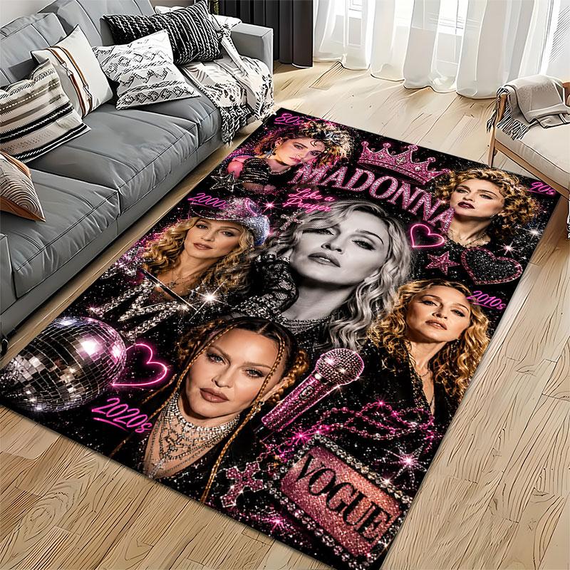 Madonna Muziek Tijdperk Collage Vloerkleed geschikt als antislipmat voor de woonkamer of slaapkamerbank