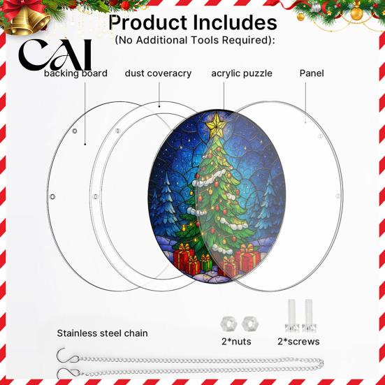 Stained Glass Window Art Christmas Acrylic Puzzle Suncatcher, Holiday Tree Snowman Stockings Red Bird Sun Catcher Suncatcher Kit for Adults,