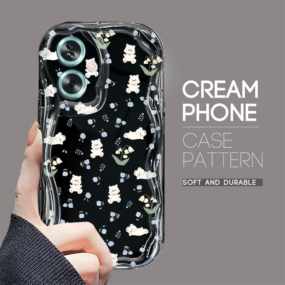 Model drăguț de desene animate Carcasă cu textura cremă cu margine ondulată Husă din silicon moale pentru telefon pentru OPPO Reno Realme