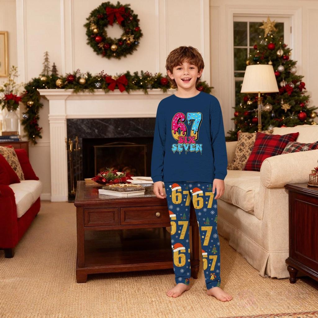 Children's Christmas Print Sets Pajamas Loungewear Outfits Family Matching Long Sleeve Tops+Pants Set