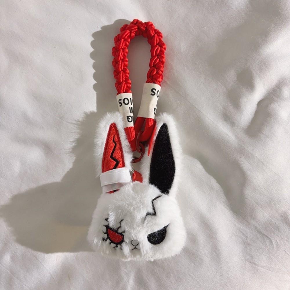 Kawaii Gothic Rabbit Pendant Thick Braided Cord Soft Phone Case Strap Stylish Plush Halloween Bag Charm Car Decoration