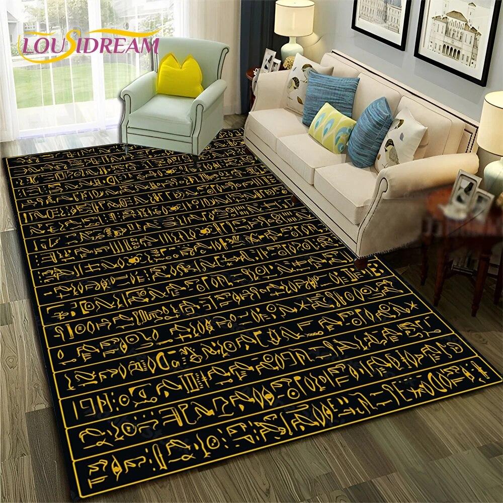 Ancient Egyptian Hieroglyphics Symbol Carpet Rug for Home Living Room Bedroom Sofa Doormat Decor,kid Area Rug Non-slip Floor Mat