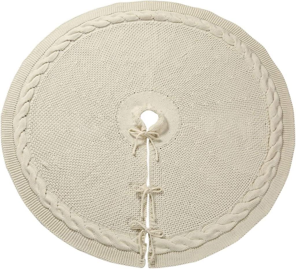 Red Knitted Christmas Tree Skirt with Ornaments