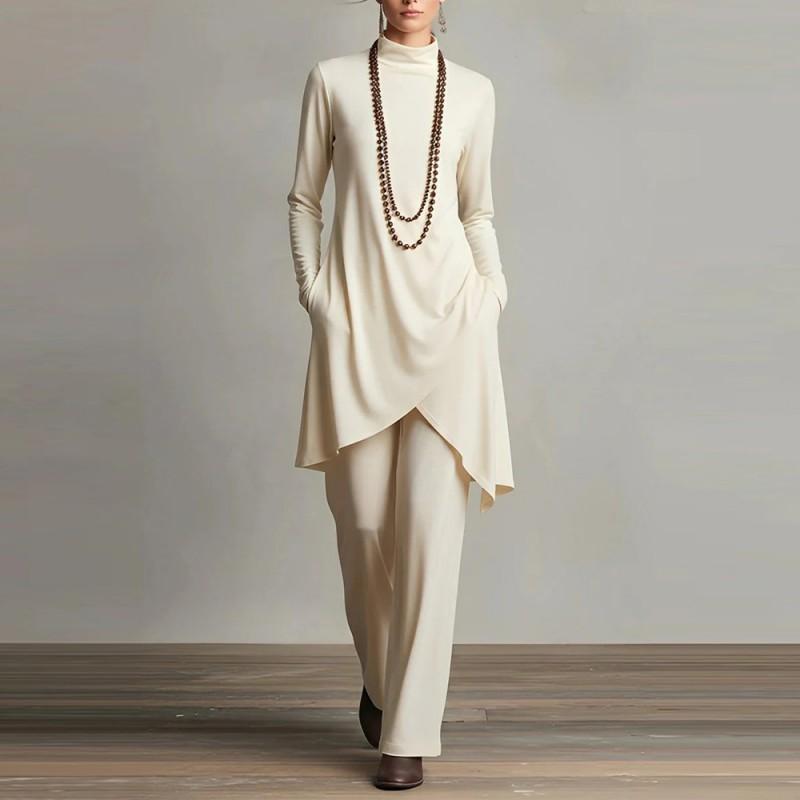 

Long-sleeved T-shirt Trousers Two-piece Casual Solid Color All-match Suit S