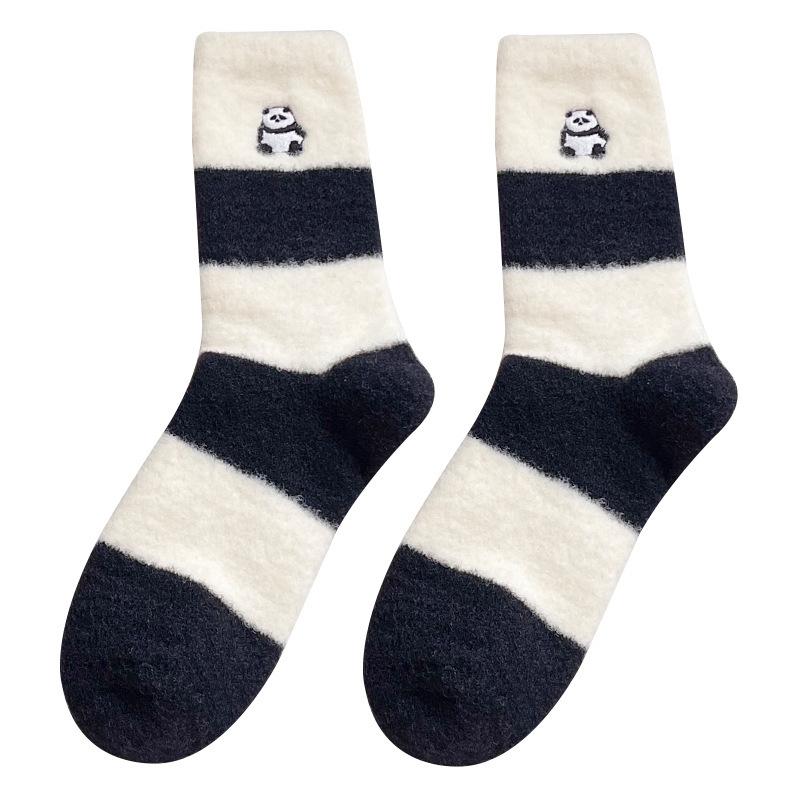 Australian Velvet Mink Velvet Warm Cotton Women'S Socks Thickened Warm Black And White Panda Cloth Label Women'S Medium Tube Socks Home Socks