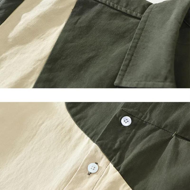 Koreanische Patchwork-Hemden für Herren Frühling und Herbst Streetwear Lockeres Oberteil Weiche und bequeme Reine Baumwolle Langarmhemden Mann